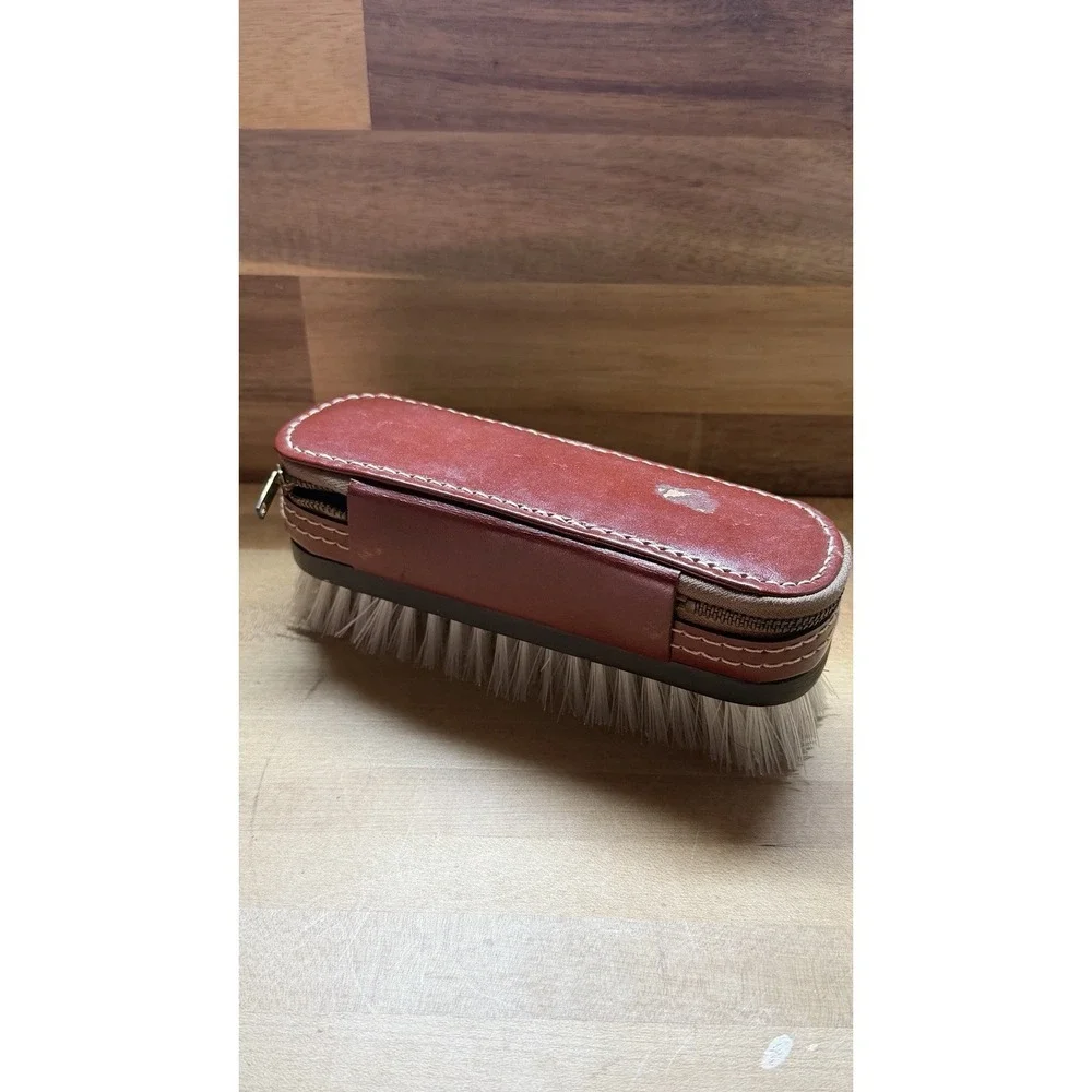 Vintage Leather Travel Grooming Kit Shoe Brush Set File Razor 1950s